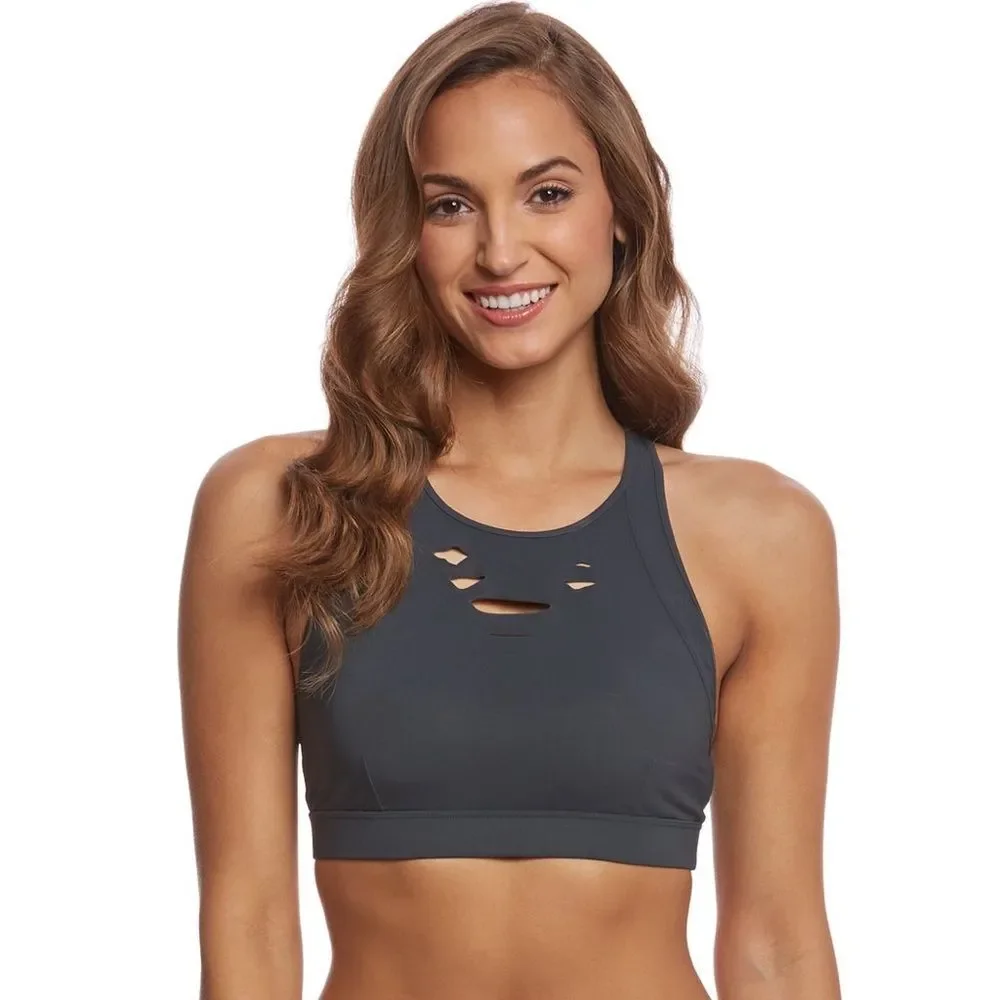 Alo Yoga Ripped Warrior Yoga Crop Top sports bra blue color size S